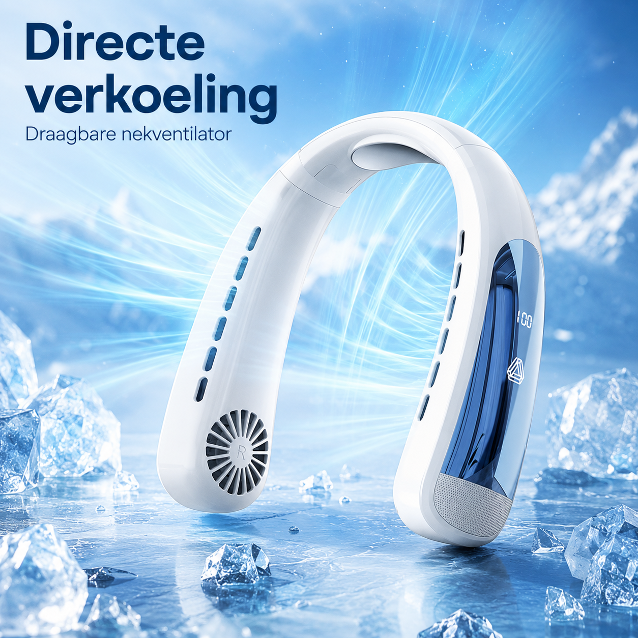 CoolWave™ NeckBreeze -Draagbare Nekventilator met LED Display | 30 Uur Verkoeling | 5 Standen