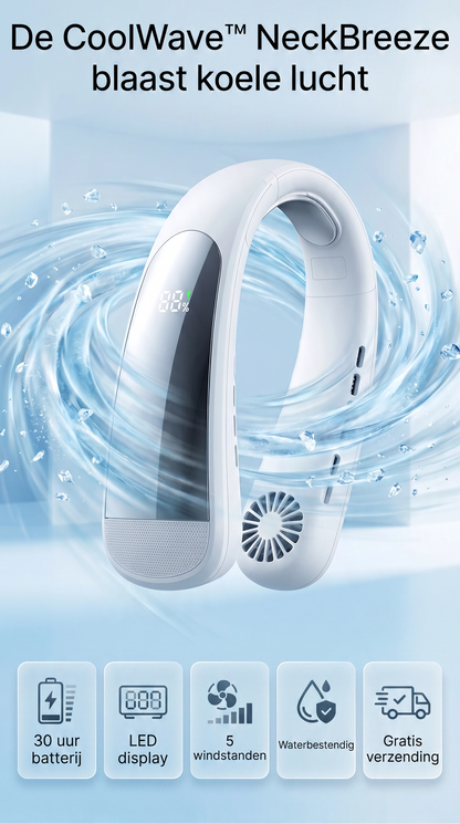 CoolWave™ NeckBreeze -Draagbare Nekventilator met LED Display | 30 Uur Verkoeling | 5 Standen